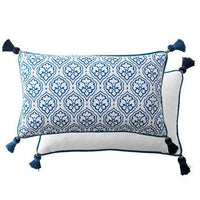 HKM-070163 Blue and White Porcelain Chinese Style Cushion Cover - Linen Plant and Flower Design, Multiple Sizes Available