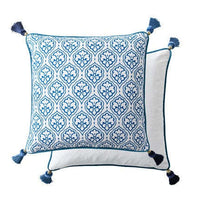 HKM-070163 Blue and White Porcelain Chinese Style Cushion Cover - Linen Plant and Flower Design, Multiple Sizes Available