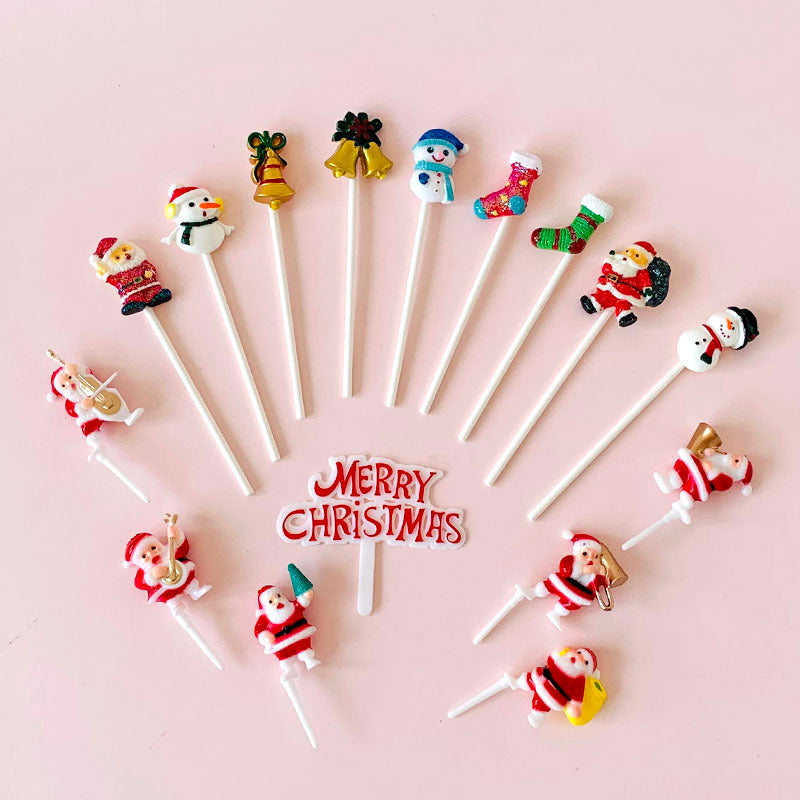 HKM-070227 Santa and Snowman Cake Decoration Plugin for Christmas - 11cm Height, Plastic Material