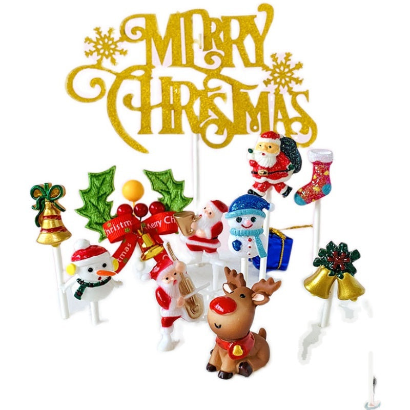 HKM-070227 Santa and Snowman Cake Decoration Plugin for Christmas - 11cm Height, Plastic Material