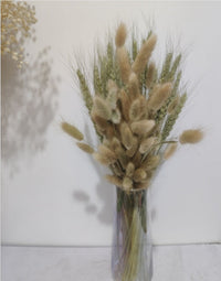 HKM-070867 Natural Dried Pampas Reed Wedding Bouquet with Assorted Grasses and Lotus Decorations
