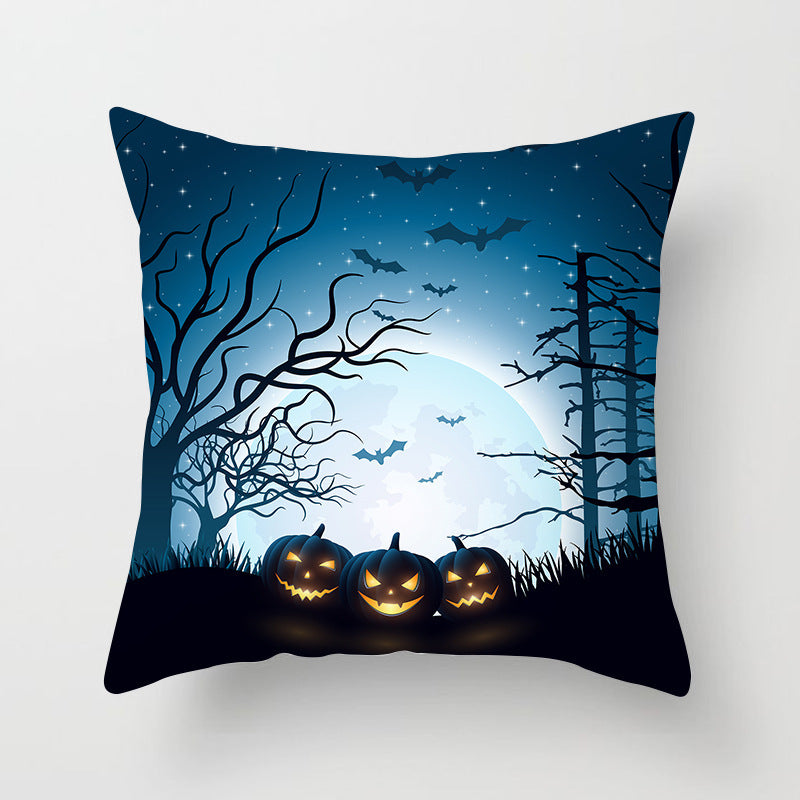 HKM-070931 Halloween Decorative Sofa Cushion Cover and Pillowcase, Peach Skin Fabric, Chemical Fiber Pattern, Cozy Home Accent