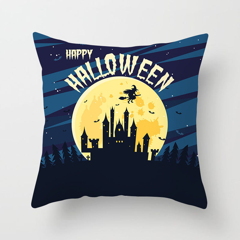 HKM-070931 Halloween Decorative Sofa Cushion Cover and Pillowcase, Peach Skin Fabric, Chemical Fiber Pattern, Cozy Home Accent