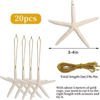 HKM-071059 20 Pack Natural Starfish Ornaments with Rope for Home and Holiday Decor