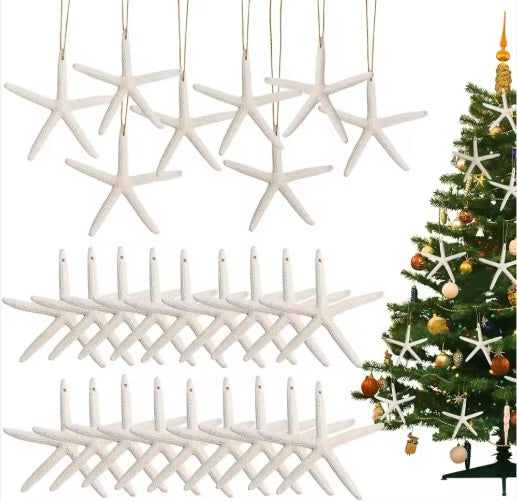 HKM-071059 20 Pack Natural Starfish Ornaments with Rope for Home and Holiday Decor