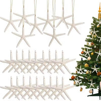 HKM-071059 20 Pack Natural Starfish Ornaments with Rope for Home and Holiday Decor