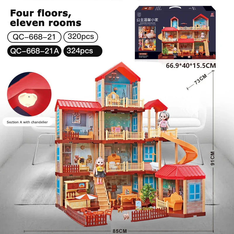 HKM-071187 3D DIY Miniature Dollhouse Model with LED Light - Kids Furniture Craft Puzzle for Ages 6+