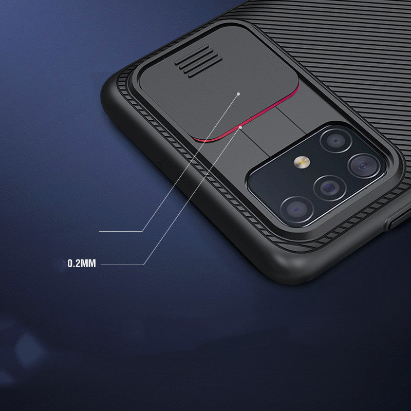 HKM-071187 Samsung A71 Black Mirror Scratch-Resistant Mobile Phone Case with Sliding Cover