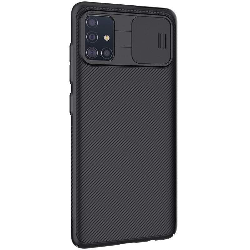 HKM-071187 Samsung A71 Black Mirror Scratch-Resistant Mobile Phone Case with Sliding Cover