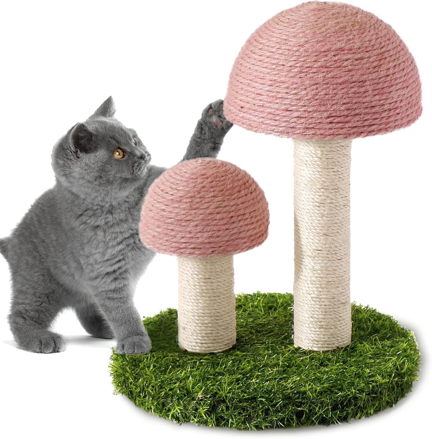 HKM-071763 Mushroom Cat Scratching Post with Natural Sisal and Sturdy Base for Small Cats