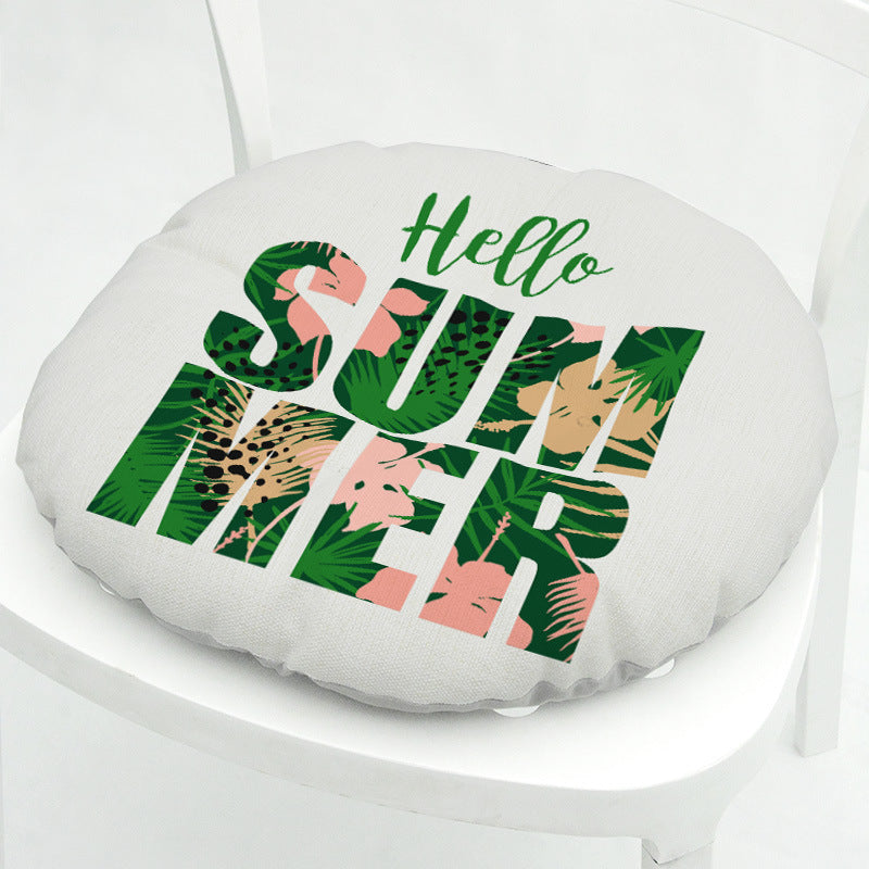 HKM-071891 Geometric Floral Chair Cushion in Green Leaves Pattern - Polyester, 40x40 cm