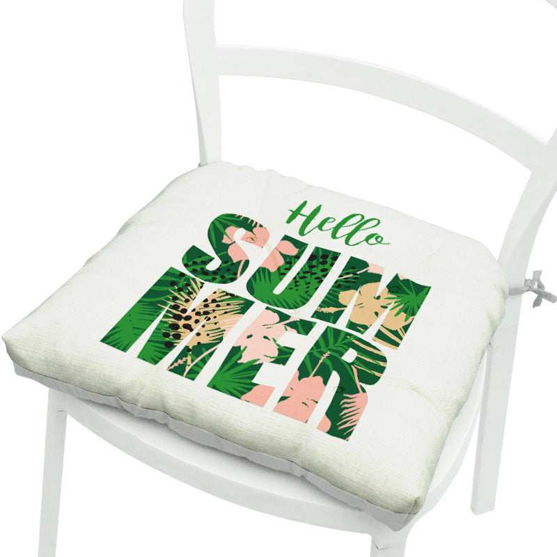 HKM-071891 Geometric Floral Chair Cushion in Green Leaves Pattern - Polyester, 40x40 cm