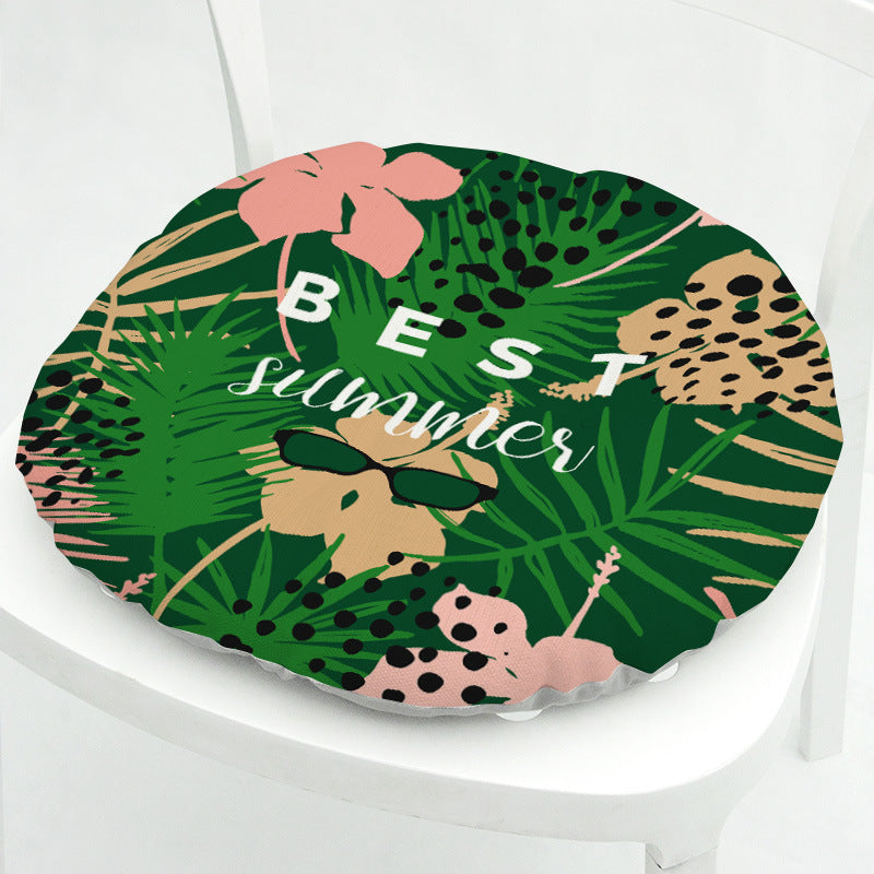 HKM-071891 Geometric Floral Chair Cushion in Green Leaves Pattern - Polyester, 40x40 cm