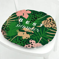 HKM-071891 Geometric Floral Chair Cushion in Green Leaves Pattern - Polyester, 40x40 cm