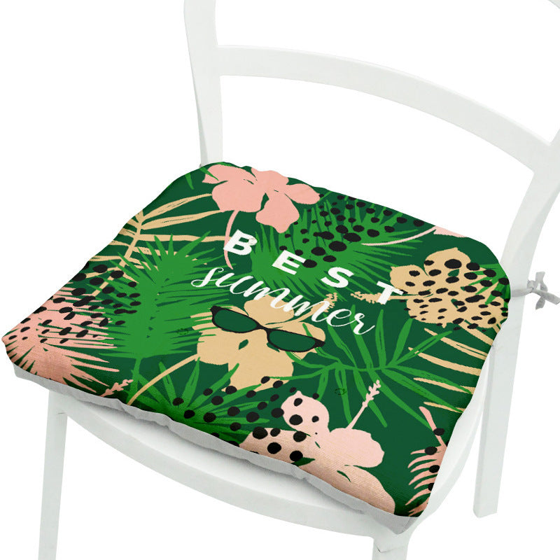 HKM-071891 Geometric Floral Chair Cushion in Green Leaves Pattern - Polyester, 40x40 cm