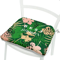 HKM-071891 Geometric Floral Chair Cushion in Green Leaves Pattern - Polyester, 40x40 cm
