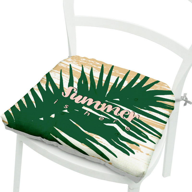 HKM-071891 Geometric Floral Chair Cushion in Green Leaves Pattern - Polyester, 40x40 cm