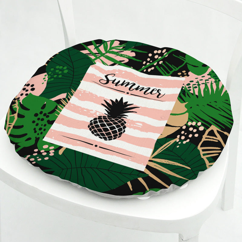 HKM-071891 Geometric Floral Chair Cushion in Green Leaves Pattern - Polyester, 40x40 cm