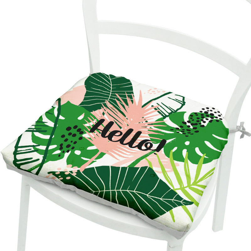 HKM-071891 Geometric Floral Chair Cushion in Green Leaves Pattern - Polyester, 40x40 cm