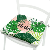 HKM-071891 Geometric Floral Chair Cushion in Green Leaves Pattern - Polyester, 40x40 cm