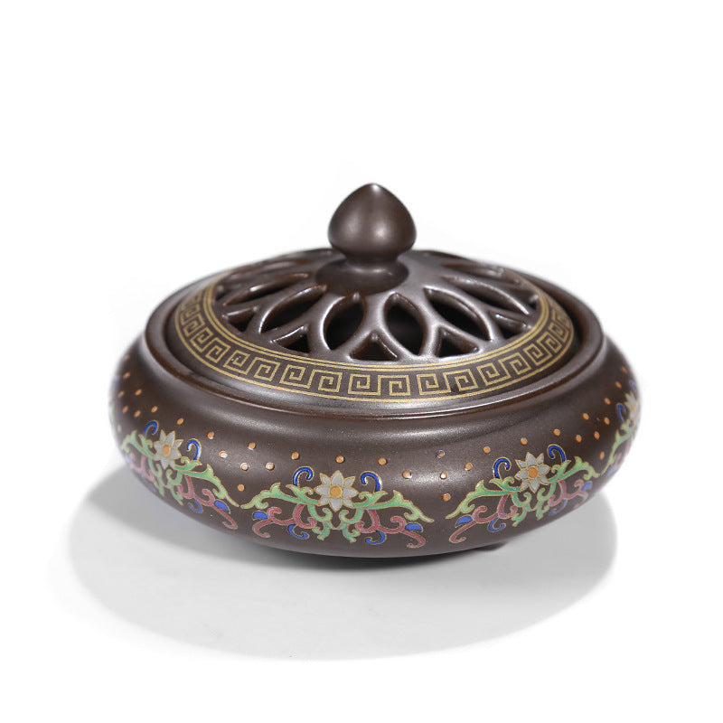 HKM-072019 Ceramic Cloisonne Incense Burner - Handmade Classic Design with Enamel Finishing