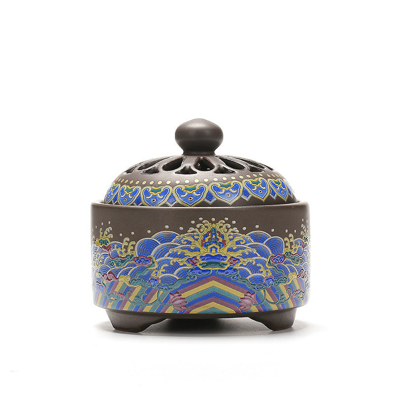 HKM-072019 Ceramic Cloisonne Incense Burner - Handmade Classic Design with Enamel Finishing