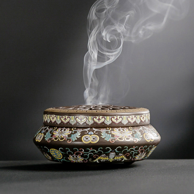 HKM-072019 Ceramic Cloisonne Incense Burner - Handmade Classic Design with Enamel Finishing