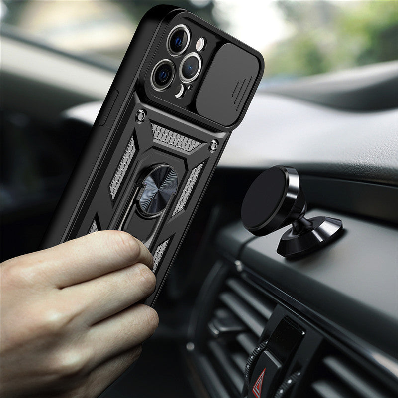 HKM-072339 Sliding Window Mobile Phone Case with Anti-Drop Magnetic Bracket for iPhone Models