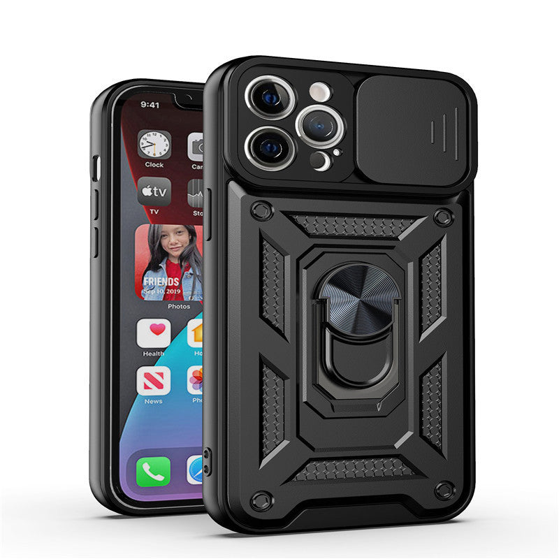 HKM-072339 Sliding Window Mobile Phone Case with Anti-Drop Magnetic Bracket for iPhone Models