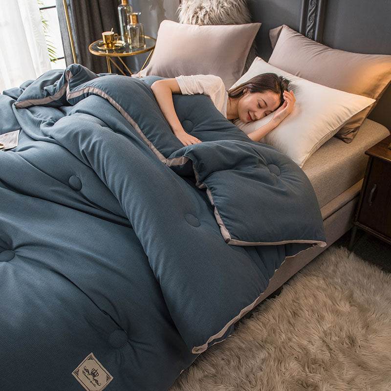 HKM-072403 All-Season Thickened Quilt - Available in Navy Blue, Pink, Peacock Blue, and Light Rice Coffee for Winter Comfort