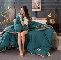 HKM-072403 All-Season Thickened Quilt - Available in Navy Blue, Pink, Peacock Blue, and Light Rice Coffee for Winter Comfort