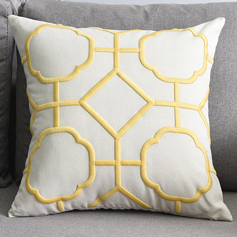 HKM-072467 Geometric Embroidered Cotton and Linen Pillowcase 50x50cm