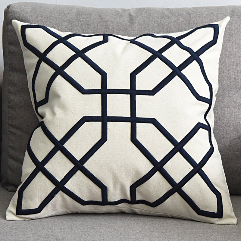 HKM-072467 Geometric Embroidered Cotton and Linen Pillowcase 50x50cm
