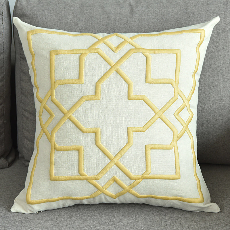 HKM-072467 Geometric Embroidered Cotton and Linen Pillowcase 50x50cm