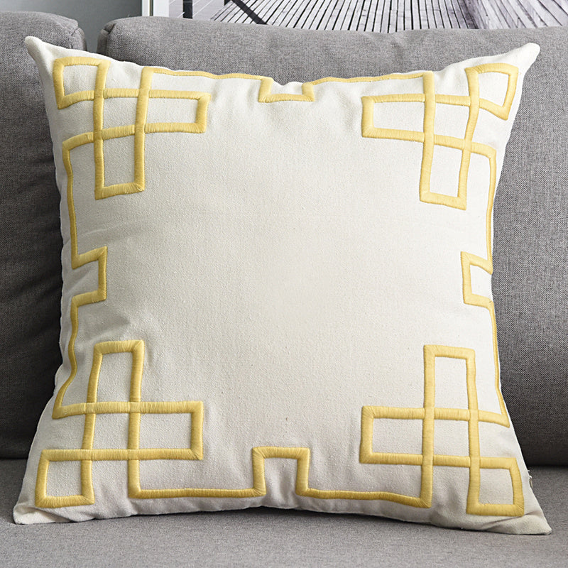 HKM-072467 Geometric Embroidered Cotton and Linen Pillowcase 50x50cm