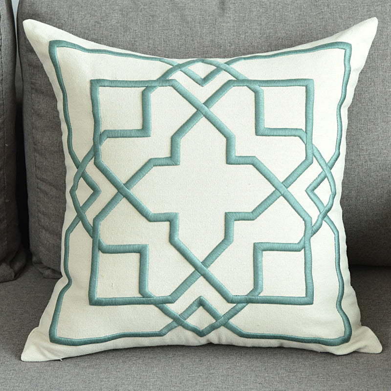 HKM-072467 Geometric Embroidered Cotton and Linen Pillowcase 50x50cm
