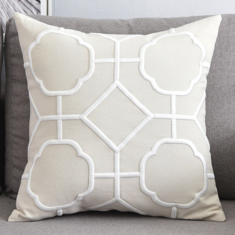 HKM-072467 Geometric Embroidered Cotton and Linen Pillowcase 50x50cm