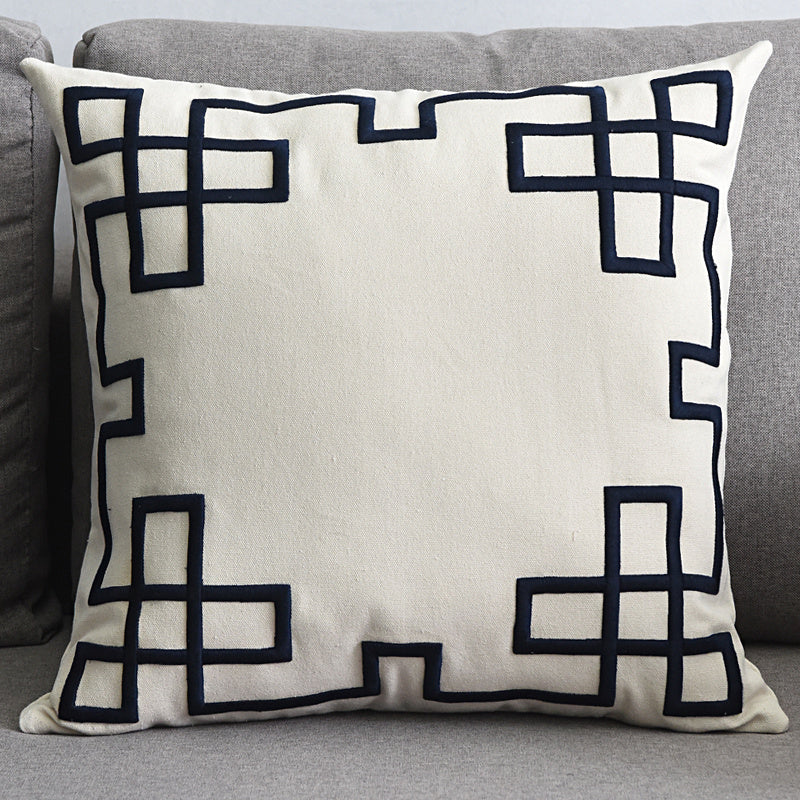 HKM-072467 Geometric Embroidered Cotton and Linen Pillowcase 50x50cm