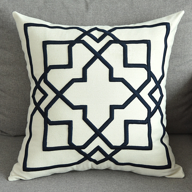 HKM-072467 Geometric Embroidered Cotton and Linen Pillowcase 50x50cm