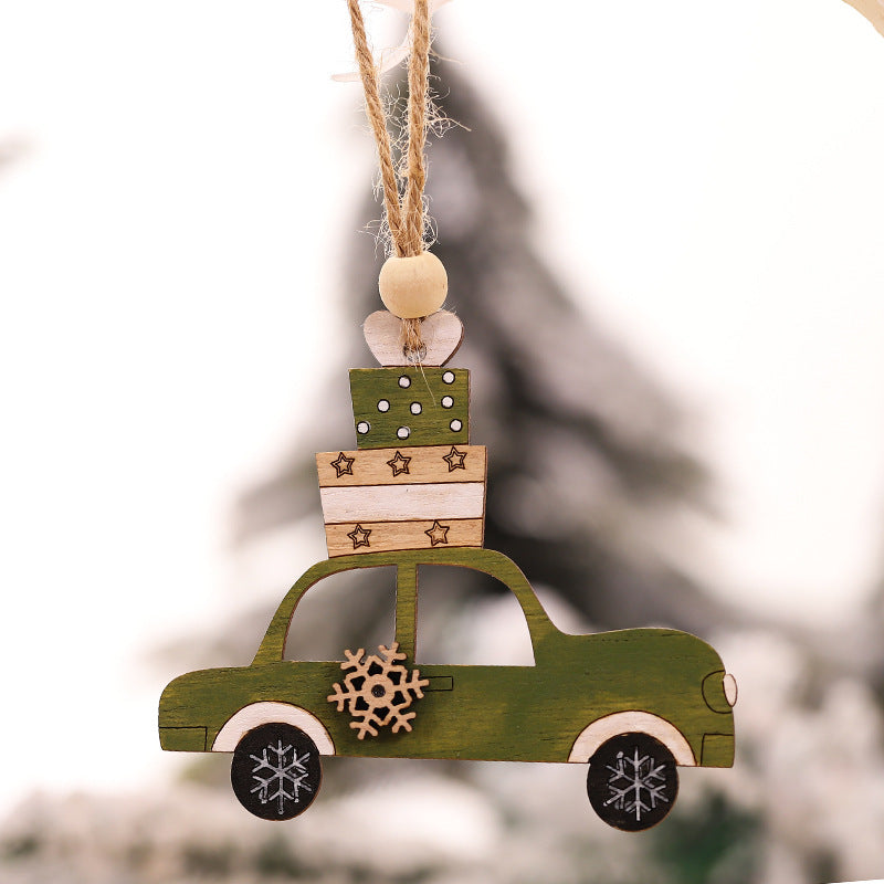HKM-072531 Wooden Creative Christmas Tree Pendant with Animal and Car Designs