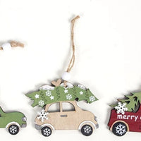 HKM-072531 Wooden Creative Christmas Tree Pendant with Animal and Car Designs