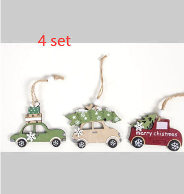 HKM-072531 Wooden Creative Christmas Tree Pendant with Animal and Car Designs