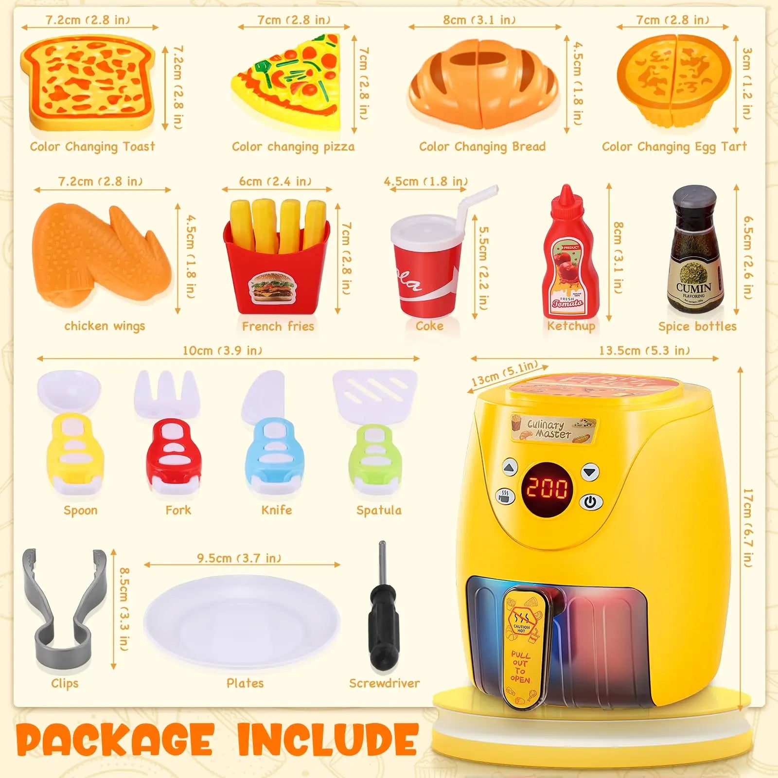 HKM-072915 Kids Color Changing Air Fryer Pretend Play Kitchen Toy - Safe ABS Plastic, Ages 2 and Up