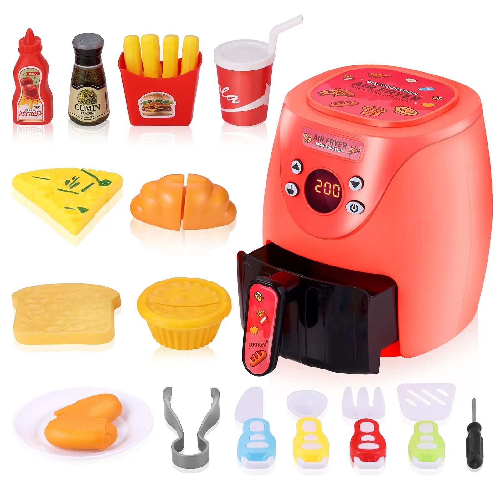 HKM-072915 Kids Color Changing Air Fryer Pretend Play Kitchen Toy - Safe ABS Plastic, Ages 2 and Up