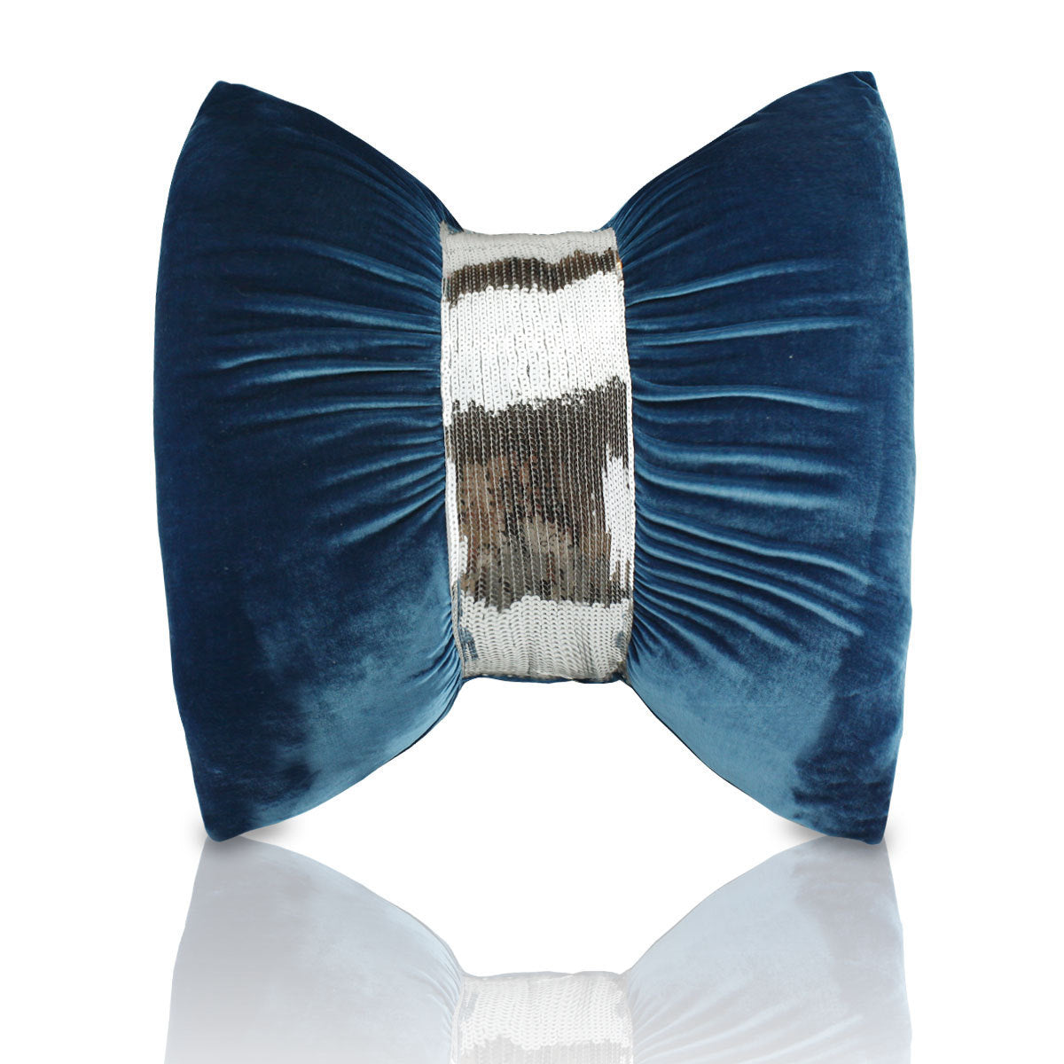 KTX-072915 Velvet Sequin Bow Throw Pillow Cushion - Plain Modern Style, 45x45cm or 60x60cm