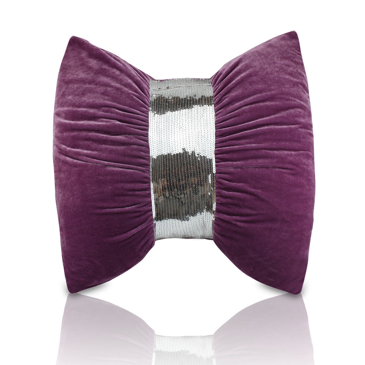 KTX-072915 Velvet Sequin Bow Throw Pillow Cushion - Plain Modern Style, 45x45cm or 60x60cm