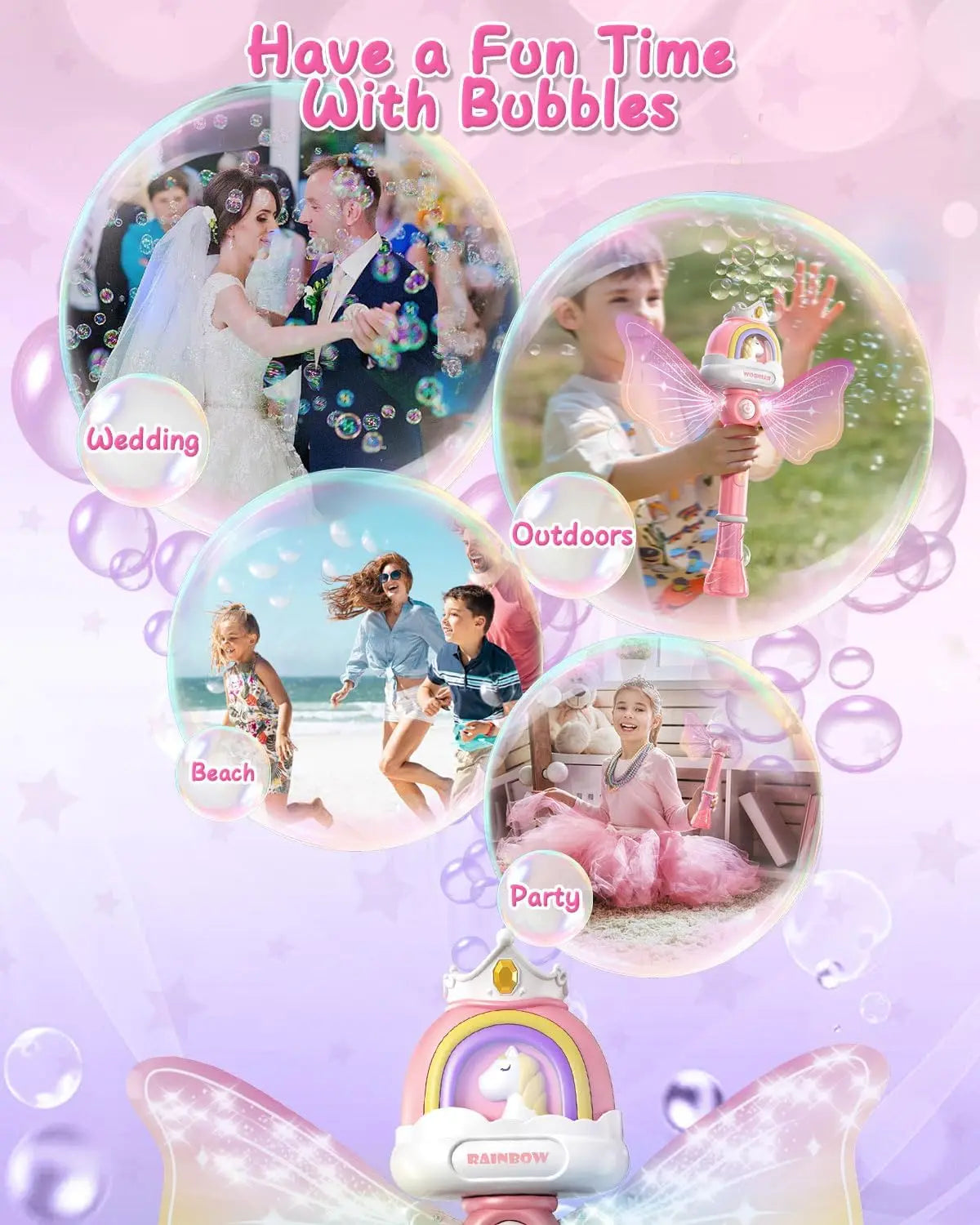 HKM-073043 Unicorn Mini Bubble Wands for Kids - Automatic Bubble Blower Toy, Perfect for Outdoor Fun
