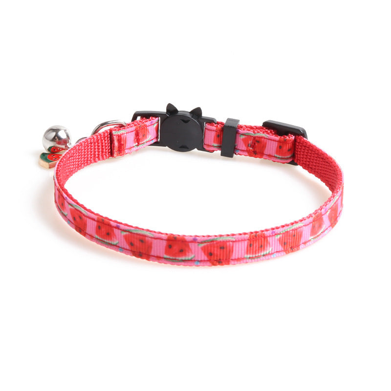 HKM-073107 Fruit-Themed Adjustable Polyester Cat Collar - Avocado, Pineapple, Watermelon, Cherry, Strawberry