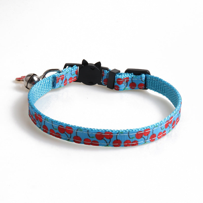 HKM-073107 Fruit-Themed Adjustable Polyester Cat Collar - Avocado, Pineapple, Watermelon, Cherry, Strawberry