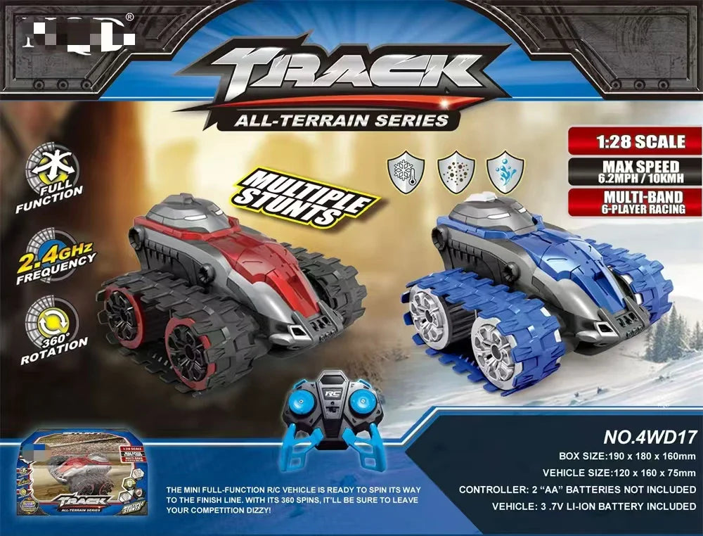 HKM-073235 All Terrain 1/28 Scale 360 Degree Rotating Off Road Tracked Remote Control Stunt Car